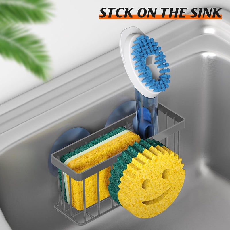 MURLONG Sponge Holder Smiley Face,Sink Caddy for Kitchen Sink,Sponge Holder with 2 PCS Suction Cups/1 PCS Adhesive Strips,Designed for Sponge,Soap,Dish Brush,Scrubber-Charcoal Gray - Image 5